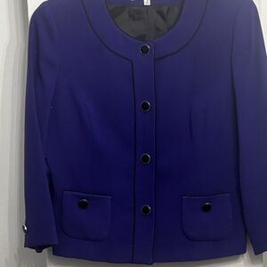 Jones New York Purple Blazer with Black Trim Size 12